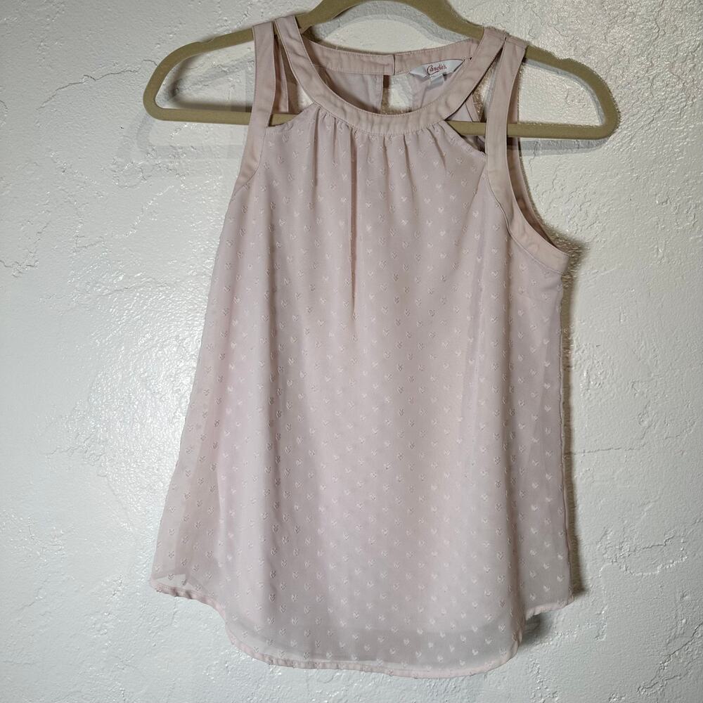Candies Size XSmall Sleeveless Blouse Blush Light Pink Swiss Dot Minimalist